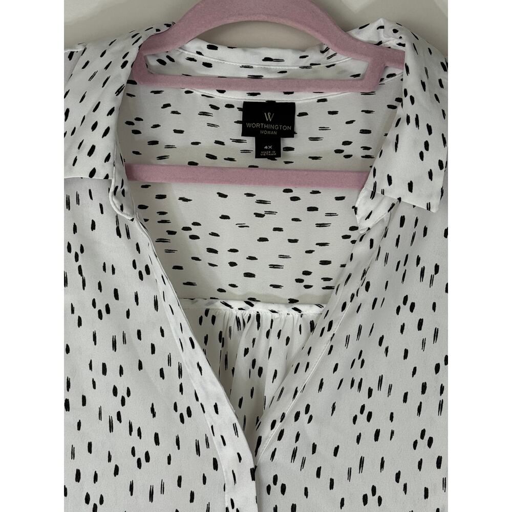 Worthington Woman White & Black Long Sleeve V-neck Collar Blouse Top Size 4X - Picture 2 of 10